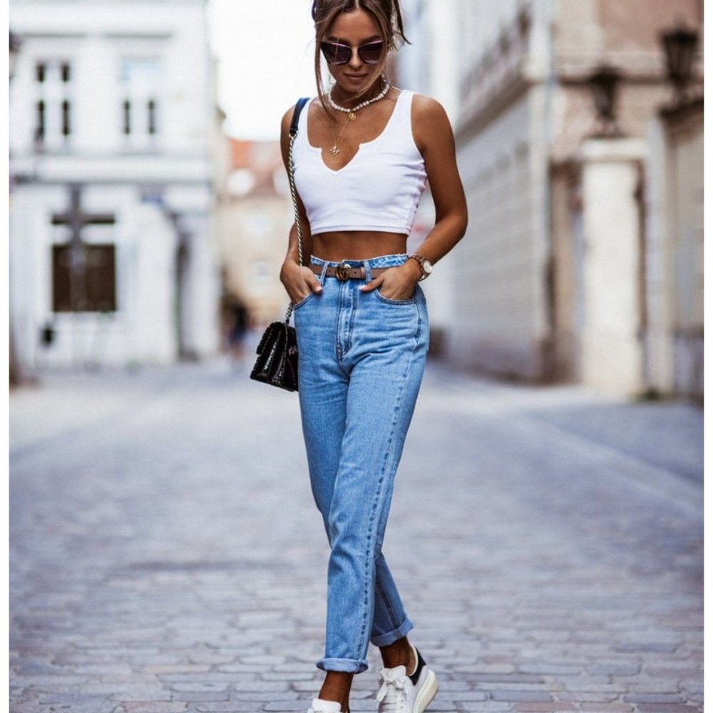 High Waist Straight Leg Denim Jeans